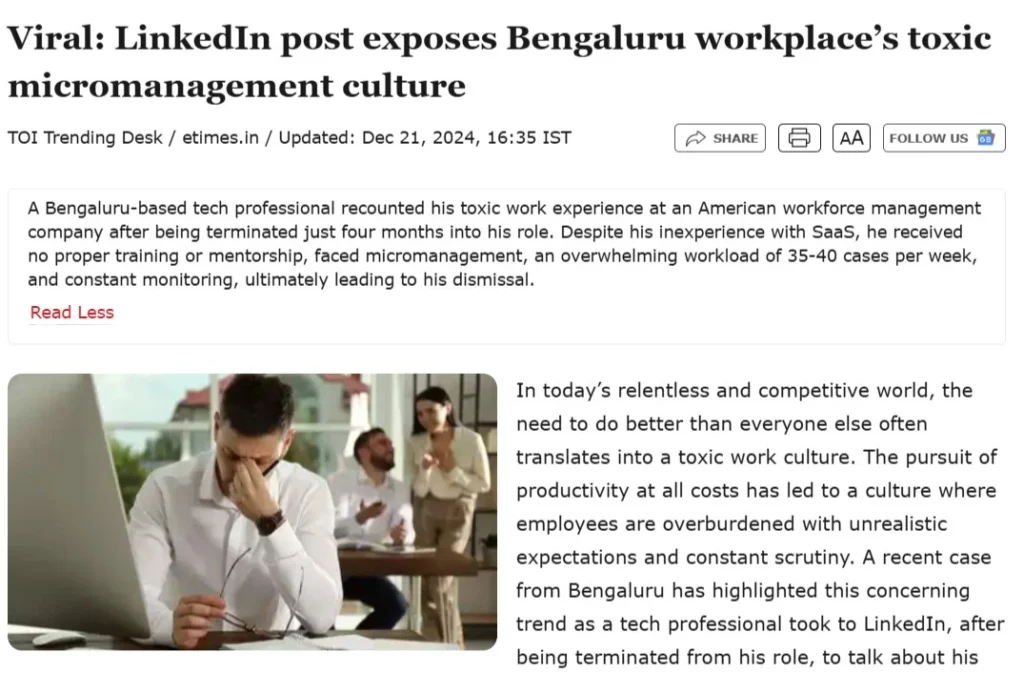 Bengaluru micromanagement in office